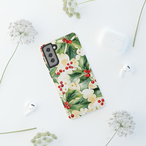 Christmas Holly on a Golden Background - Impact Resistant Phone Case